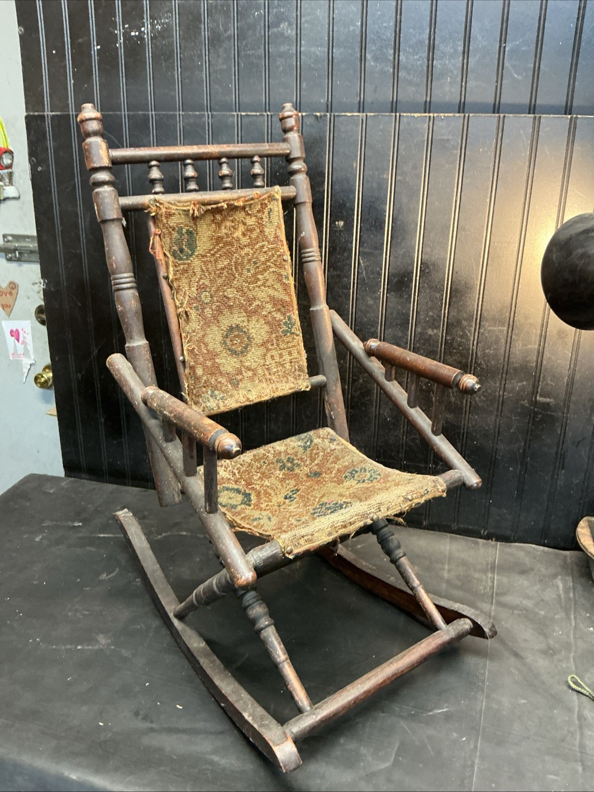 Antique Child’s Rocking Chair Made Around 1880. Still Has Some Original Fabric