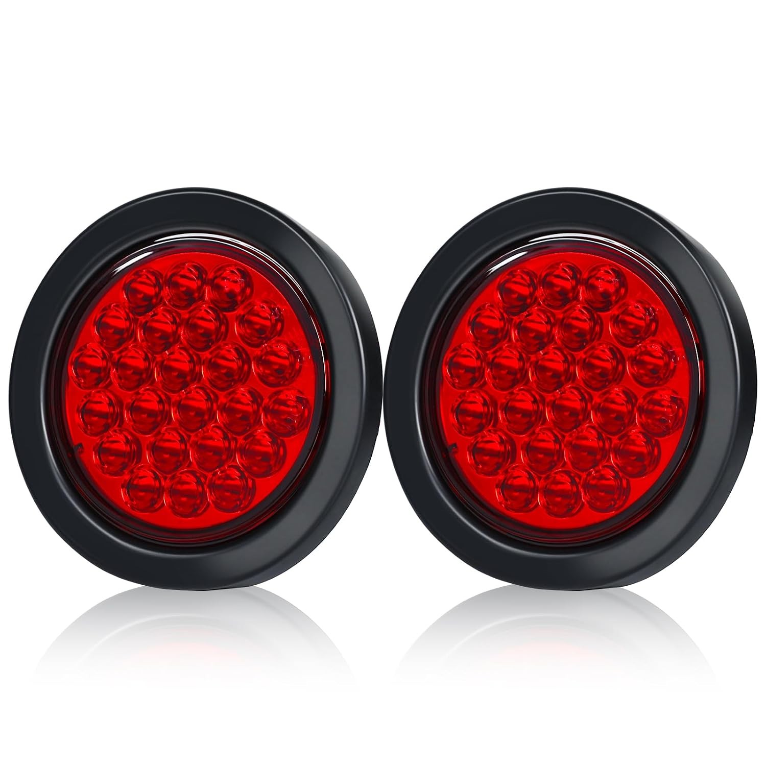 2 Pcs 4 Inch Round Red LED Stop Turn Signal Trailer Tail Light