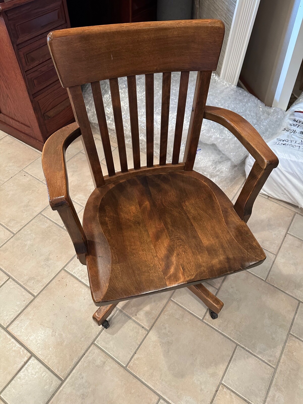 Antique banker’s chair with tilt/swivel & adjustable height, circa 1910-1915