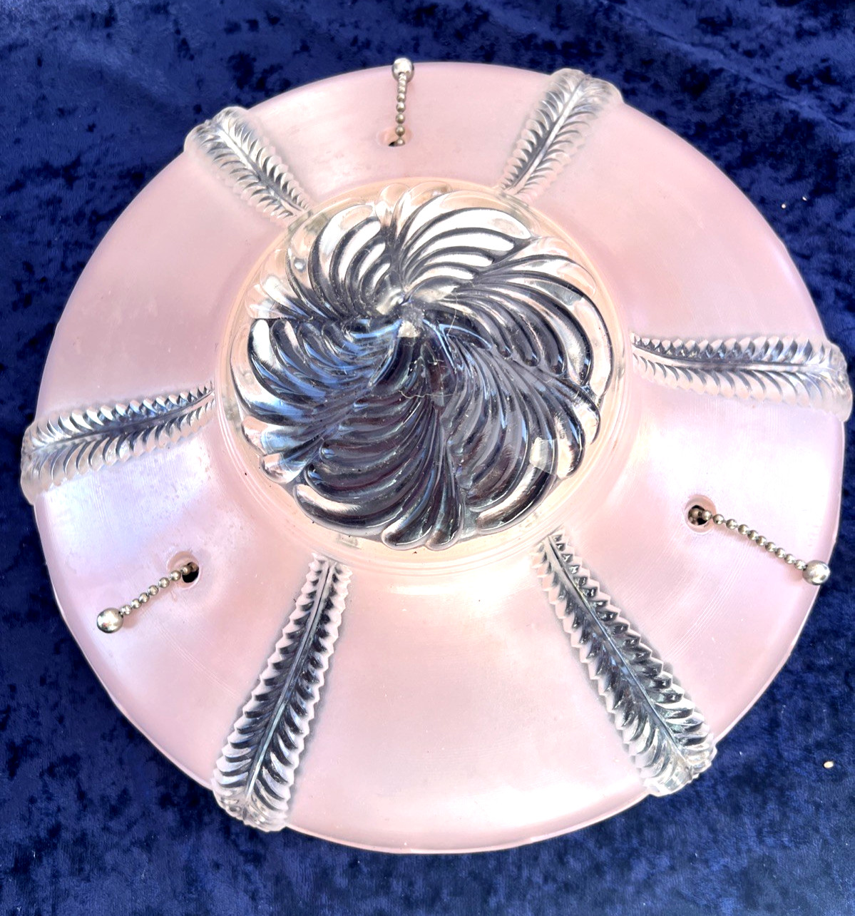 Antique Art Deco Ceiling Glass Shade Light Lamp Fixture Chandelier Pink w Pulls