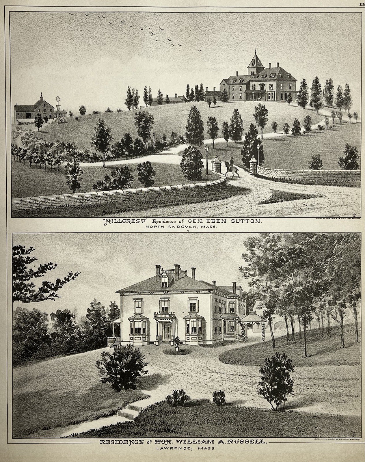 Original 1884 Print,Millcrest Sutton House Andover,Russell In Lawrence,Mass,MA