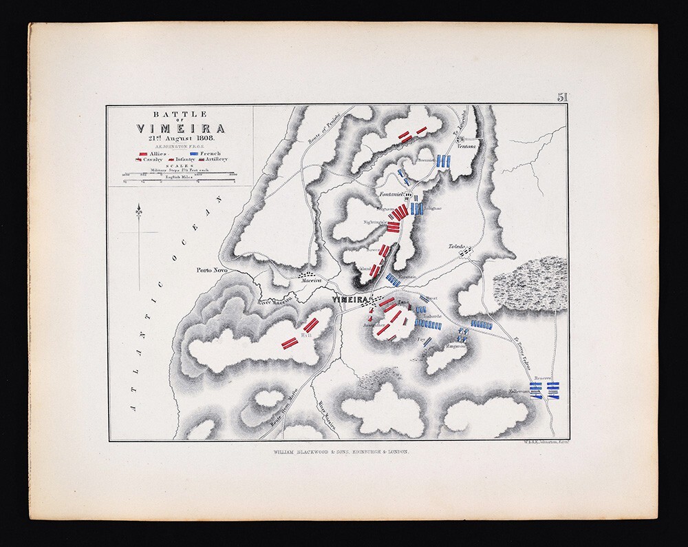1855 Johnston Military Map Battle of Vimeira Portugal Napoleonic Peninsular War