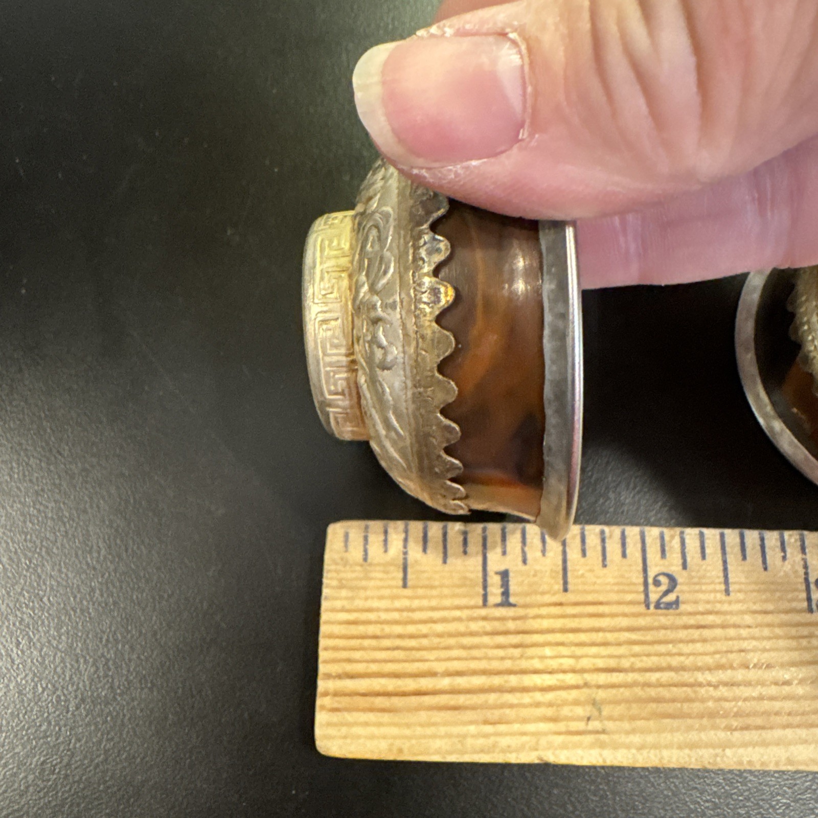 Tibetan Ceremonial Tea Bowl Silver Metal With wood Set of 2