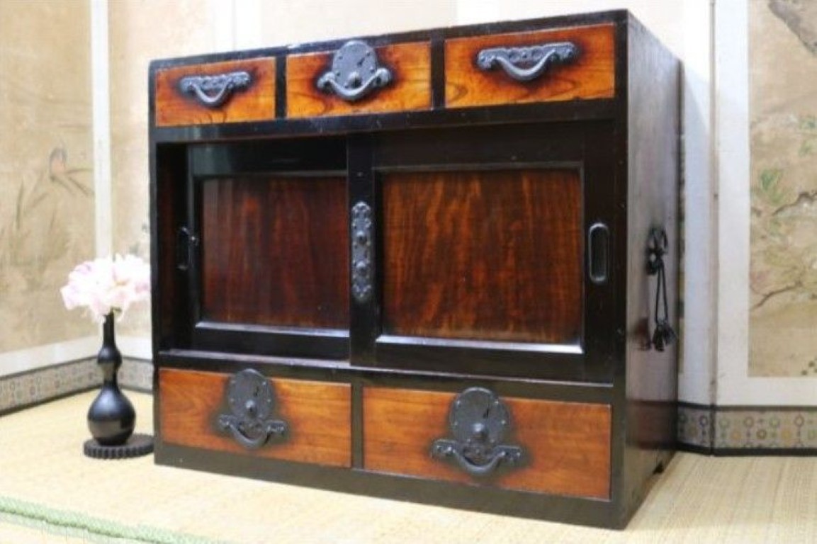 Japanese Antiques MEIJI retro CHOBA-TANSU JIDAI-accounting chest Rare W76cm 1896
