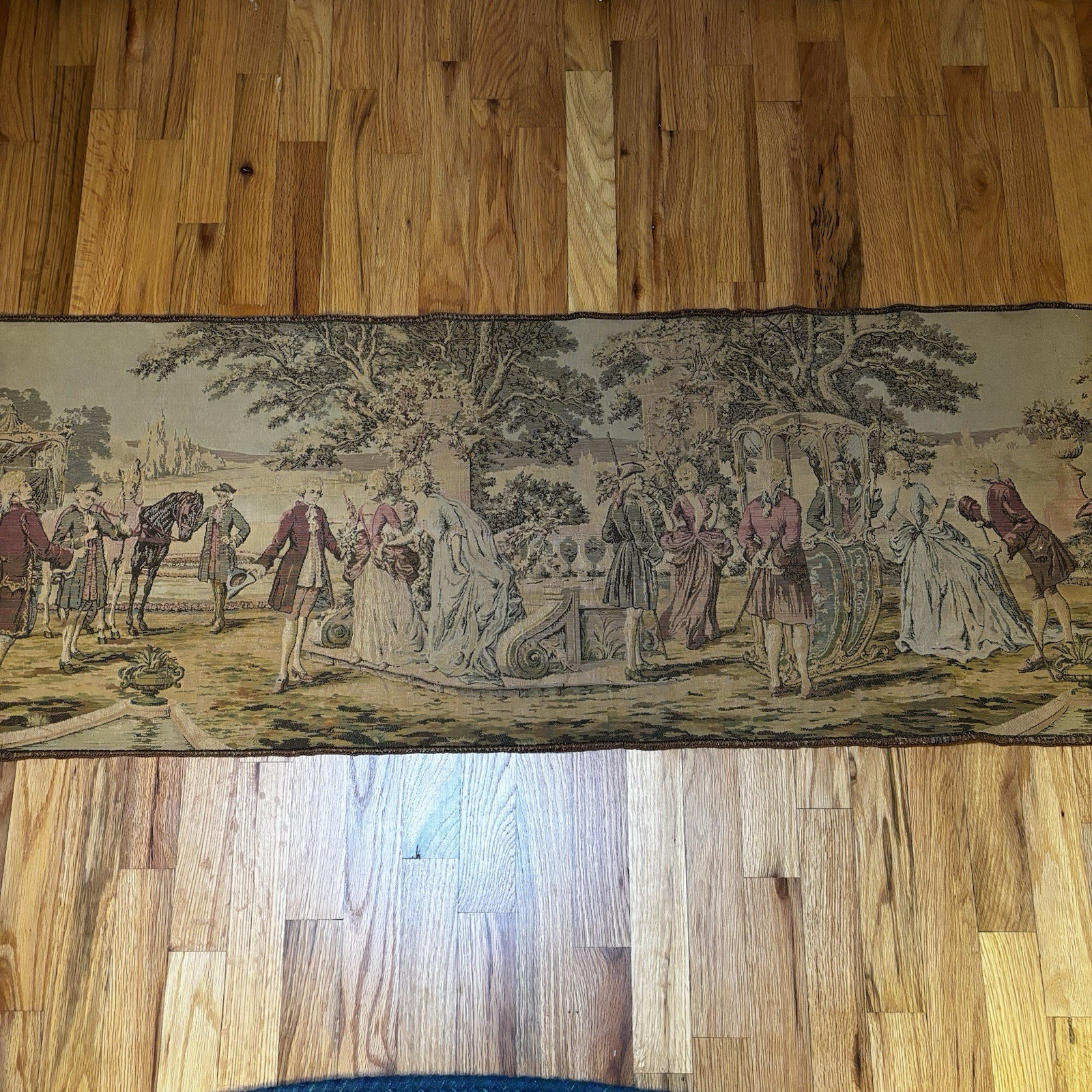 ANTIQUE VICTORIAN HAND WOVEN FRENCH SCENE TAPESTRY 1920’s WALL HANGING RUNNER