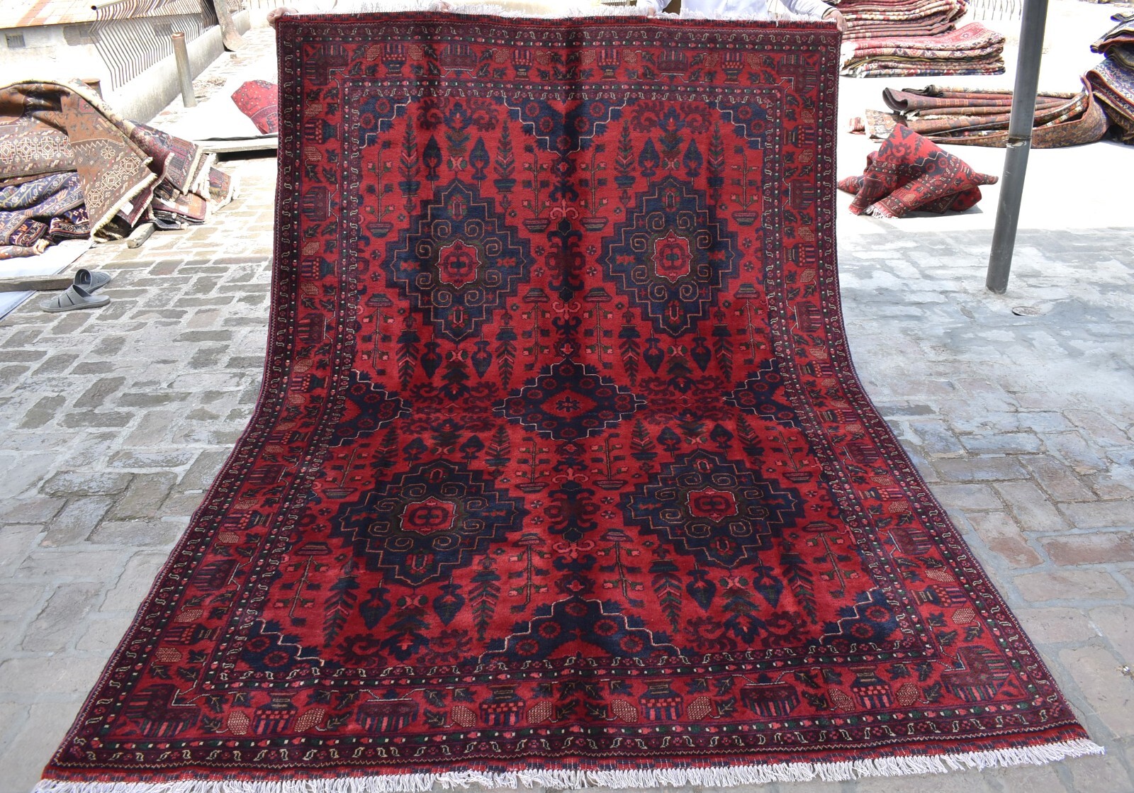 Hand Knotted Vintage Area Rug 7×10 Antique Oriental Afghan Wool Turkmen Carpet