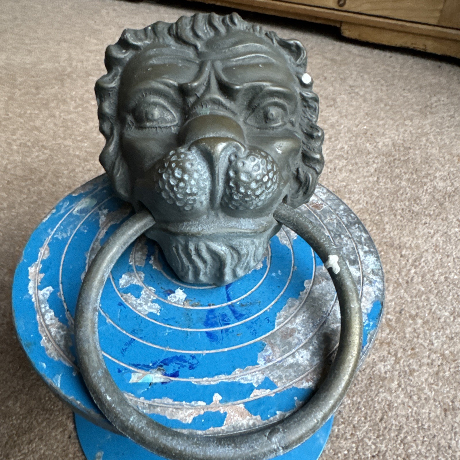 Vintage Large Patinated Brass Lion Door Knocker / Towel Rail