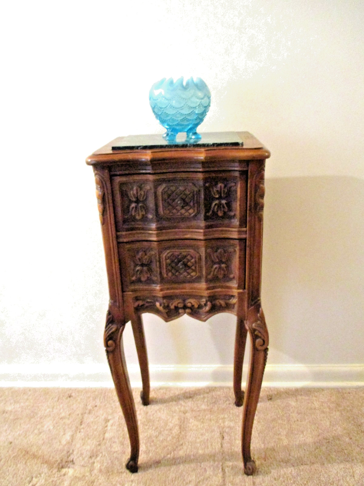vtg marble top nightstand vtg french nightstand carved walnut end table ship $25