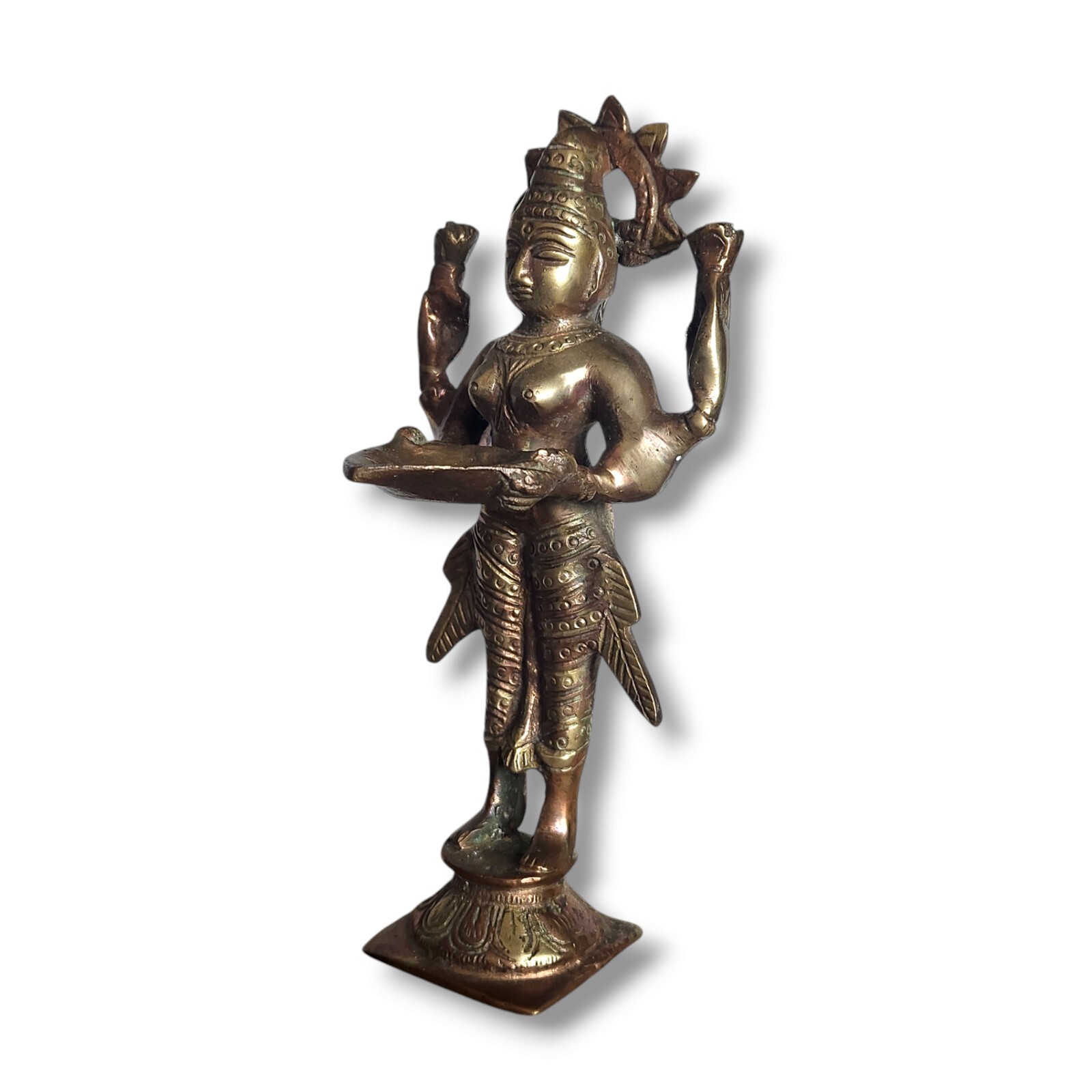 Solid Brass Indian Goddess Vishnu Statue Incense Burner 7.5″ India Vintage