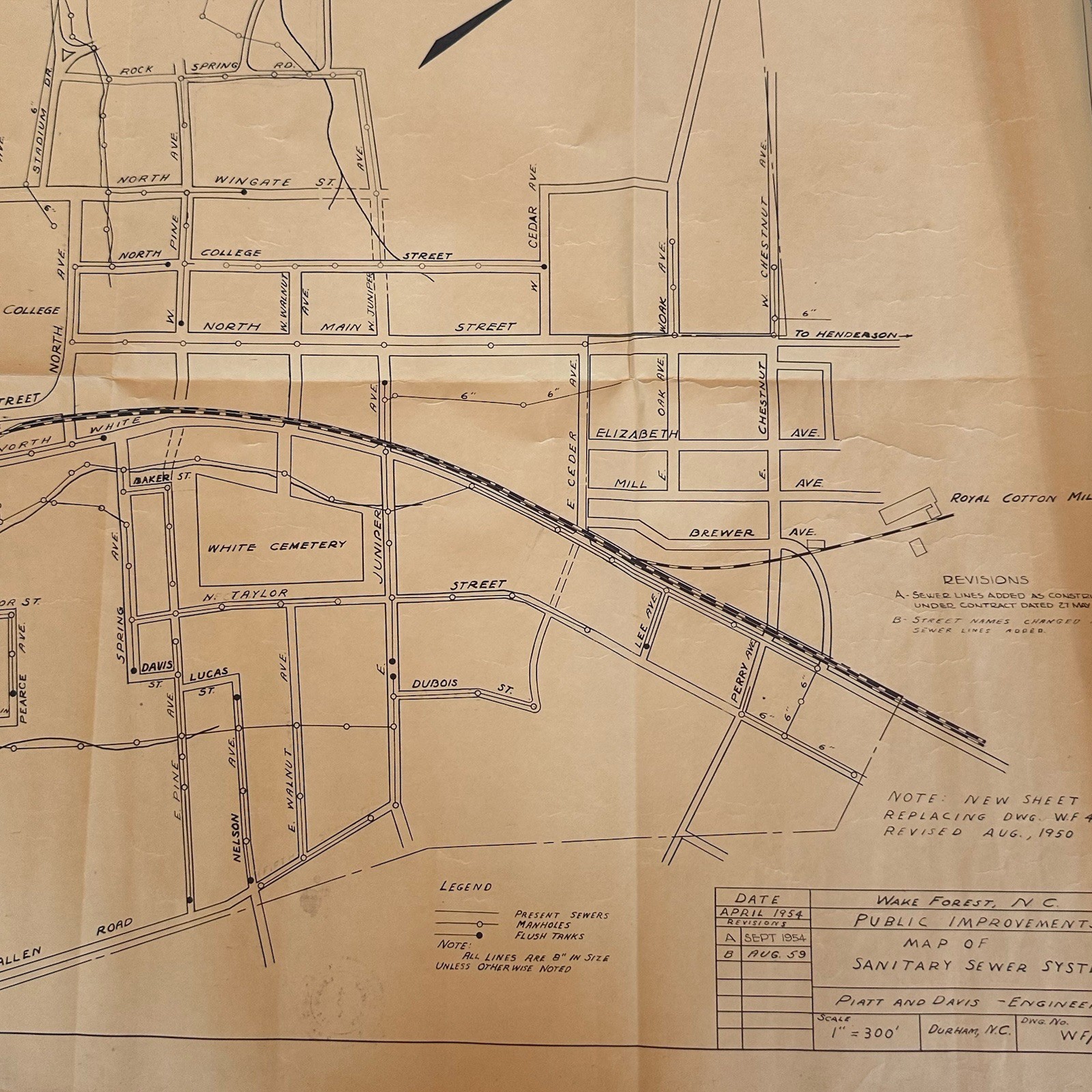 1959 Wake Forest Plat Map Wake County NC VTG College Campus Sewer System