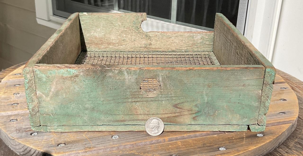 Antique Prim Green Painted Square Wooden Flour Sifter Sieve Tray Wire Mesh 13″ L
