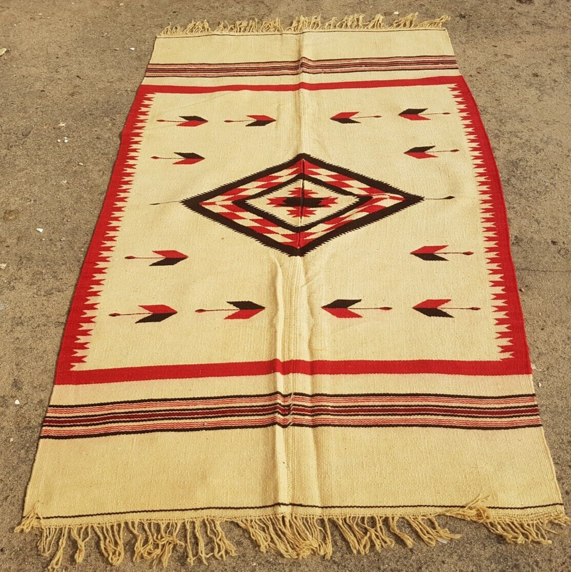 Antique Handwoven Mexican Serape Multicolor Indian Rug Wool Carpet 168×103 cm