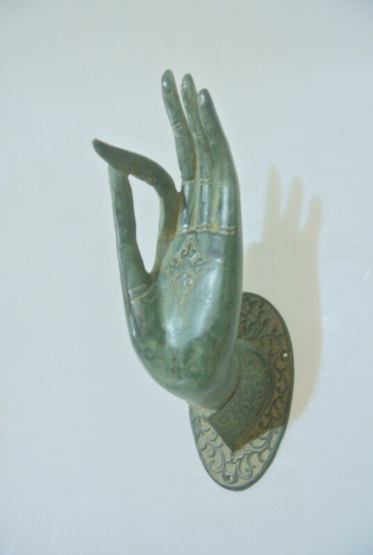 exquisite large Buddha Pull handle Finger brass door antique green HAND 25cm