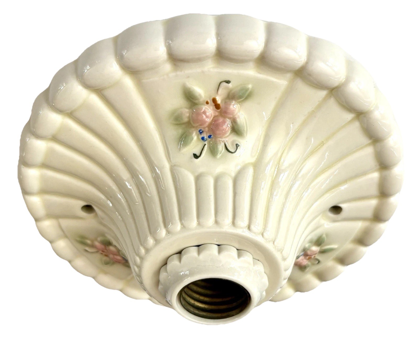 Antique/Vintage Art Deco Victorian Floral Porcelain Flush Mount Light Fixture