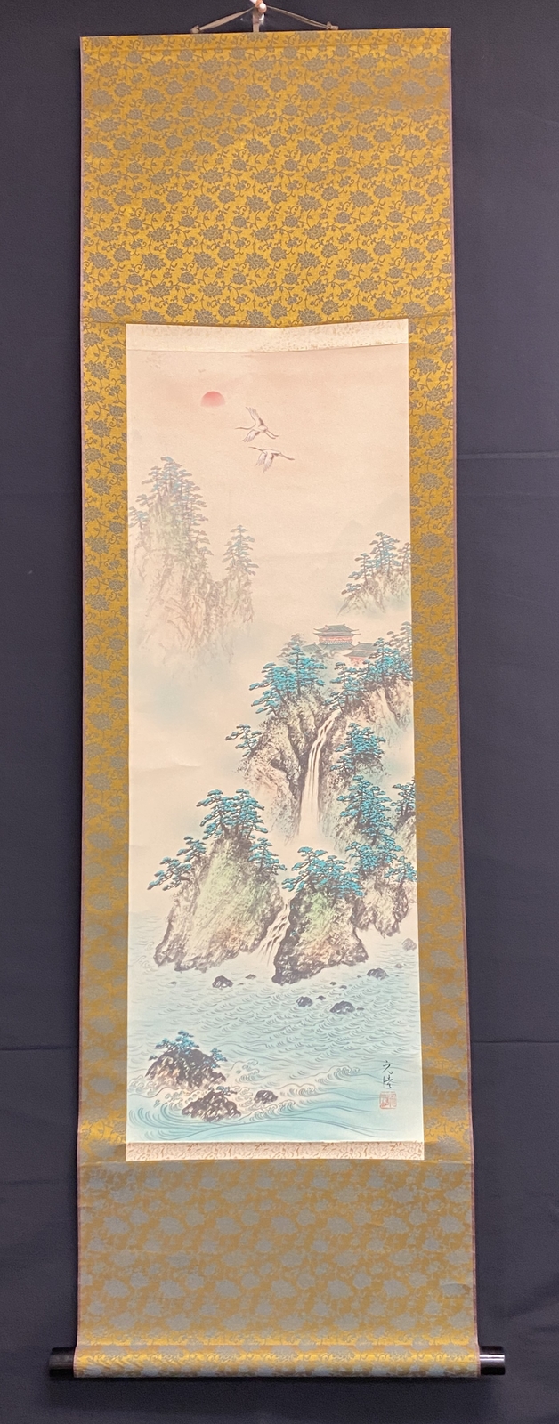 Hanging Scroll, Mountain Waterfall Scenery with Pine Trees, Unknown Artist
