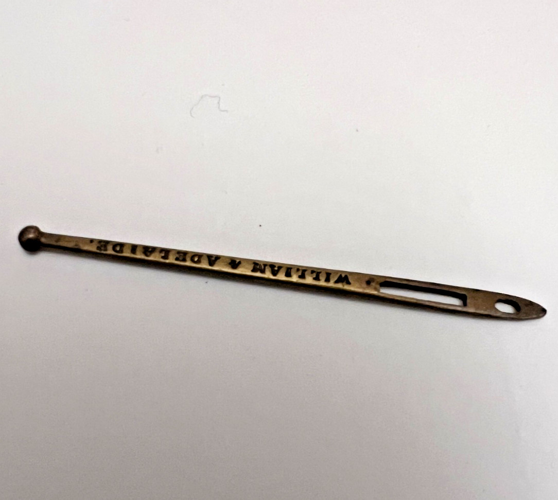 Antique Bodkin Ribbon Puller Sewing Tool William And Adelaide Crowned 9/8/1831