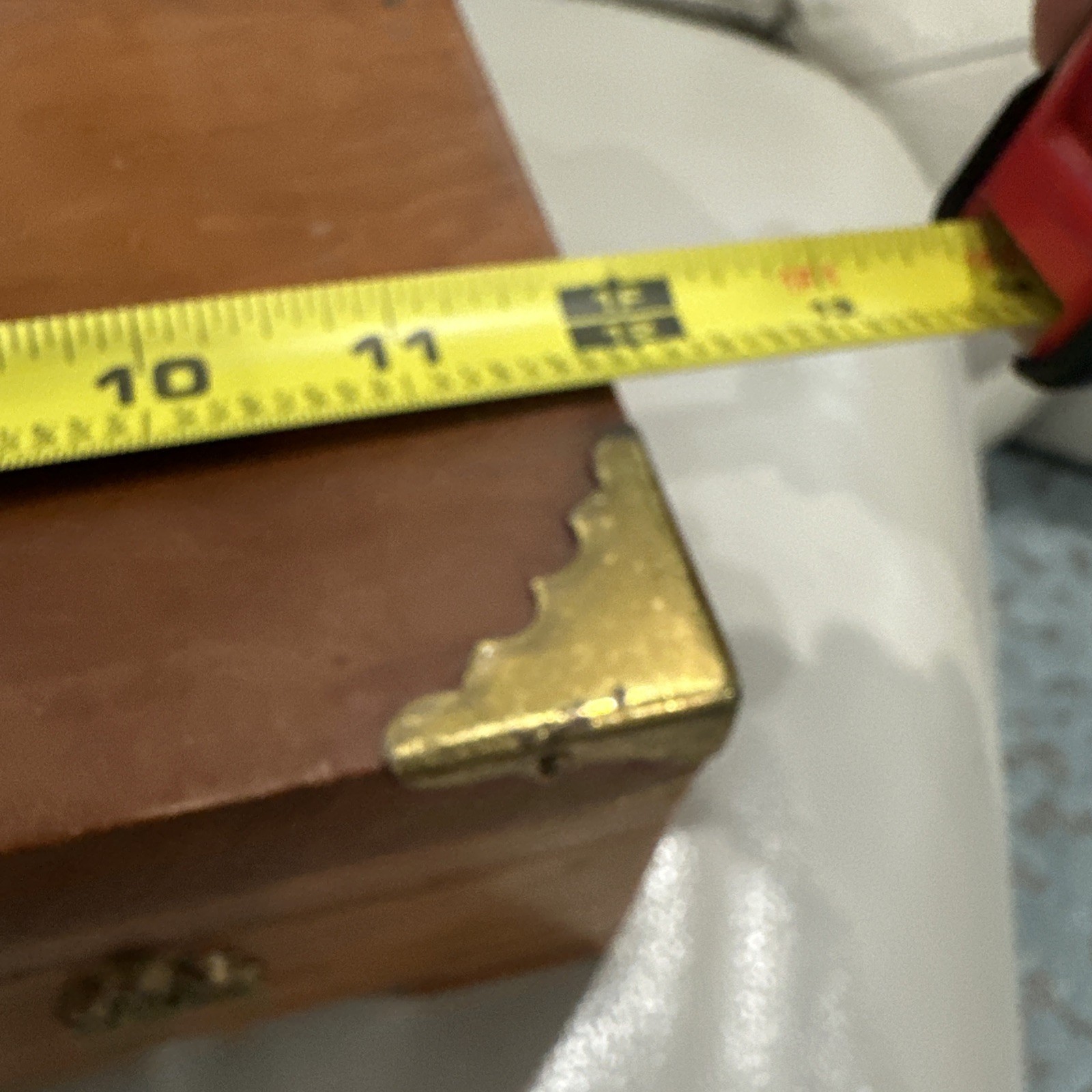 Solid Wood Box Brass Lock Corners Keepsake Trinket Jewelry Hinged Lid 12×7.5”