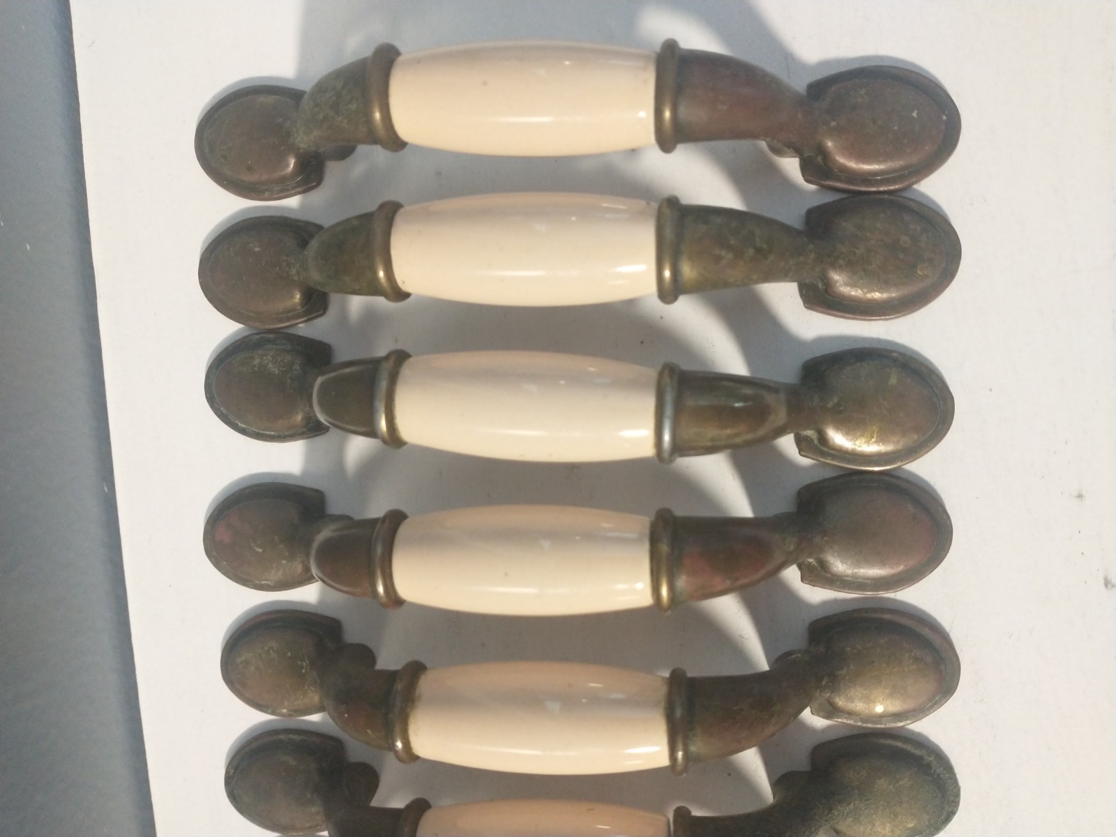 19 Amerock Allison Drawer Cabinet Pulls Brass Porcelain Salvage Almond #3866
