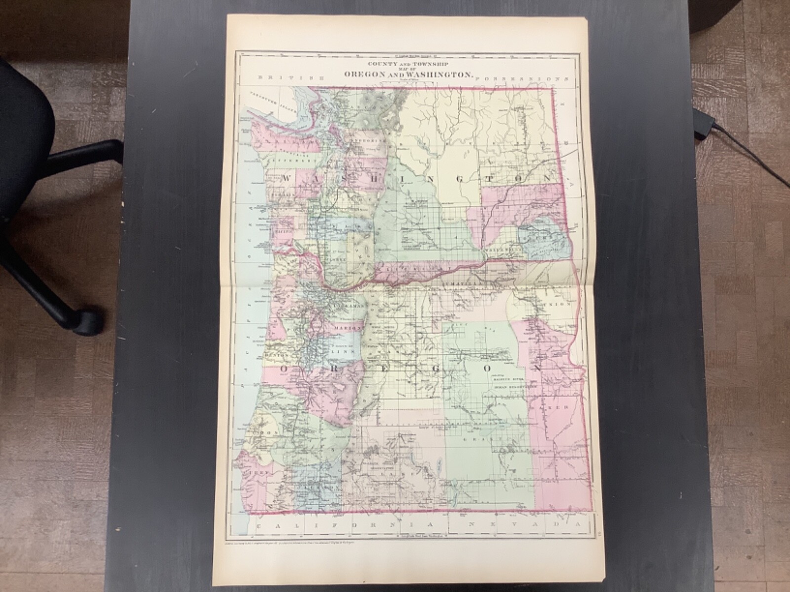 1883 S. Augustus Mitchell Hand-Colored Map Of Oregon & Washington 23.75 x 15”