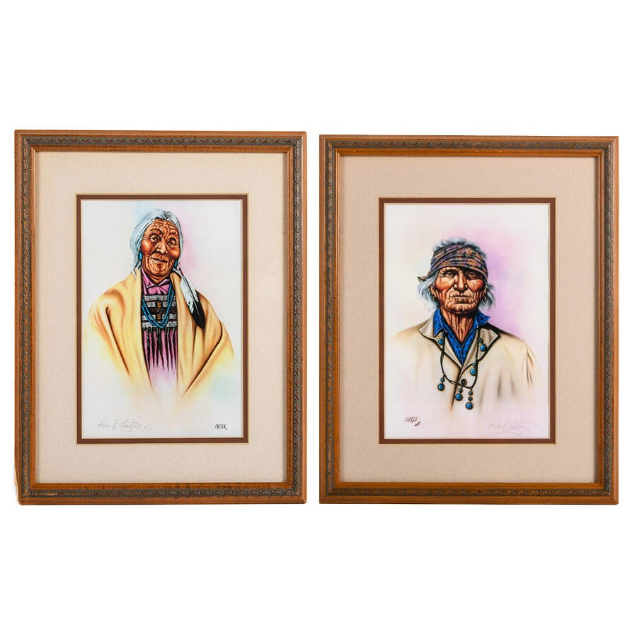 Framed Signed Pair of Robert Carter Native American Portraits