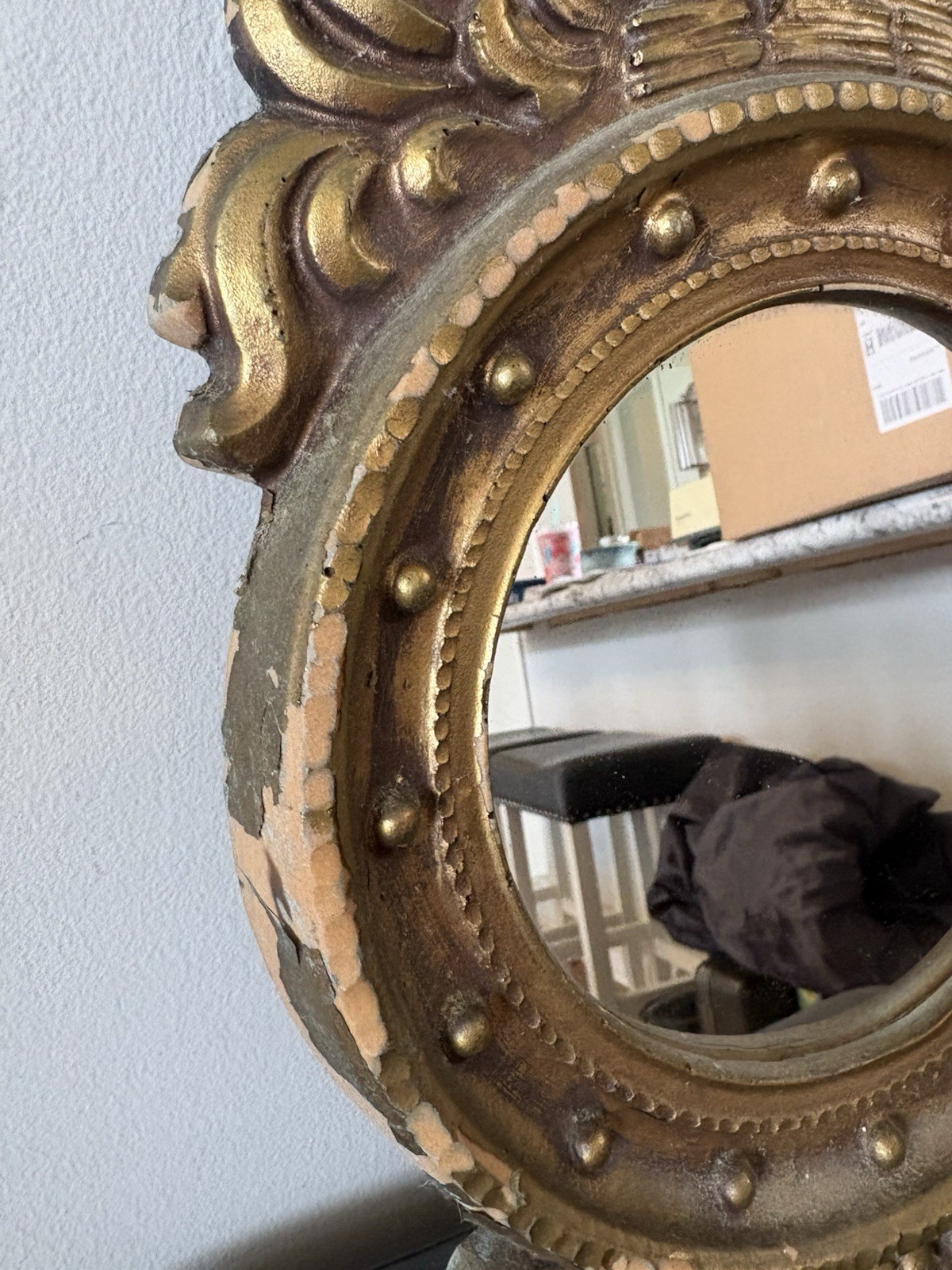 Antique Wood Federal Gold Gilt Porthole Eagle Mirror USA Distressed