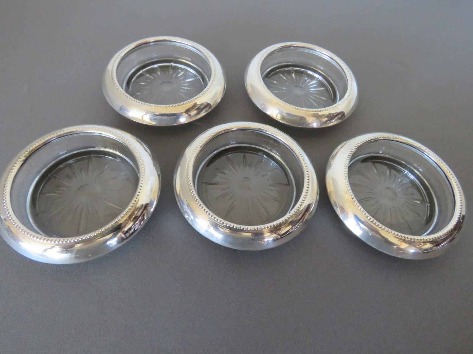 5-Vintage Frank M. Whiting &Co. Sterling Silver & Glass Starburst Beaded Coaster