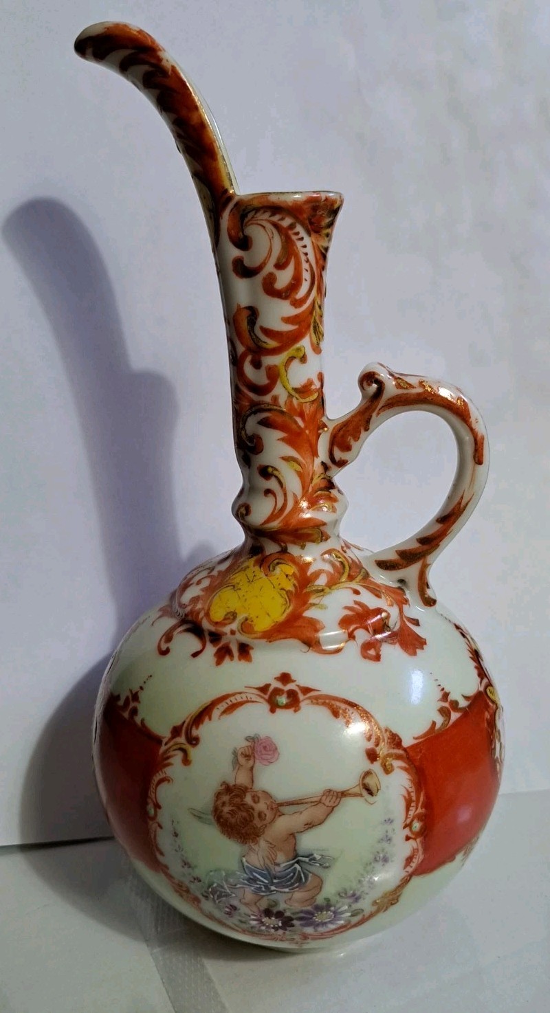 Antique NPSK Nagoya Potteries Shippo Kaisha Pre-Nippon Meiji Ewer Cupid Cherub 8