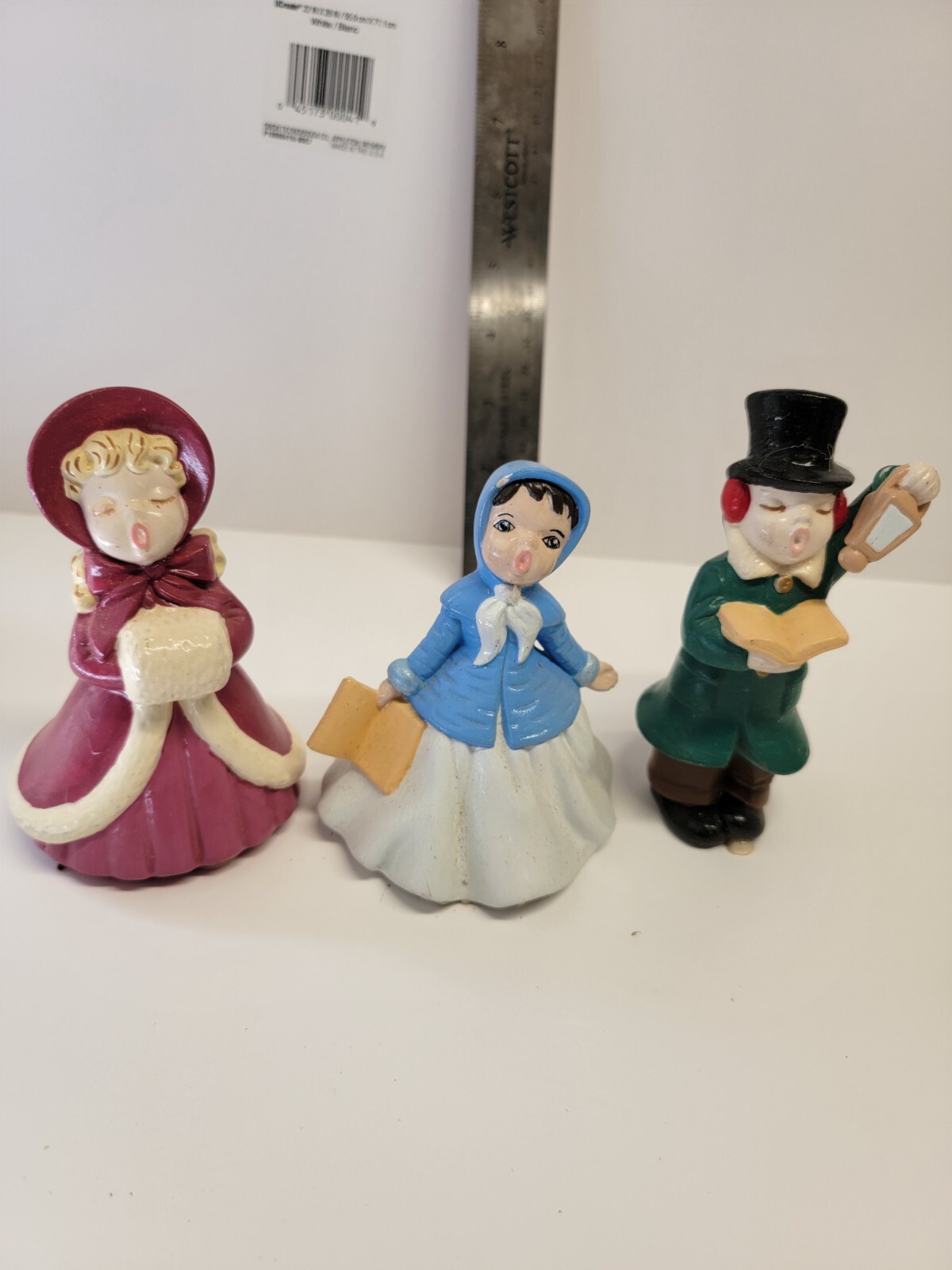 Vintage 3 Singing Christmas Caroler figurines, Hand Painted, Holland mold