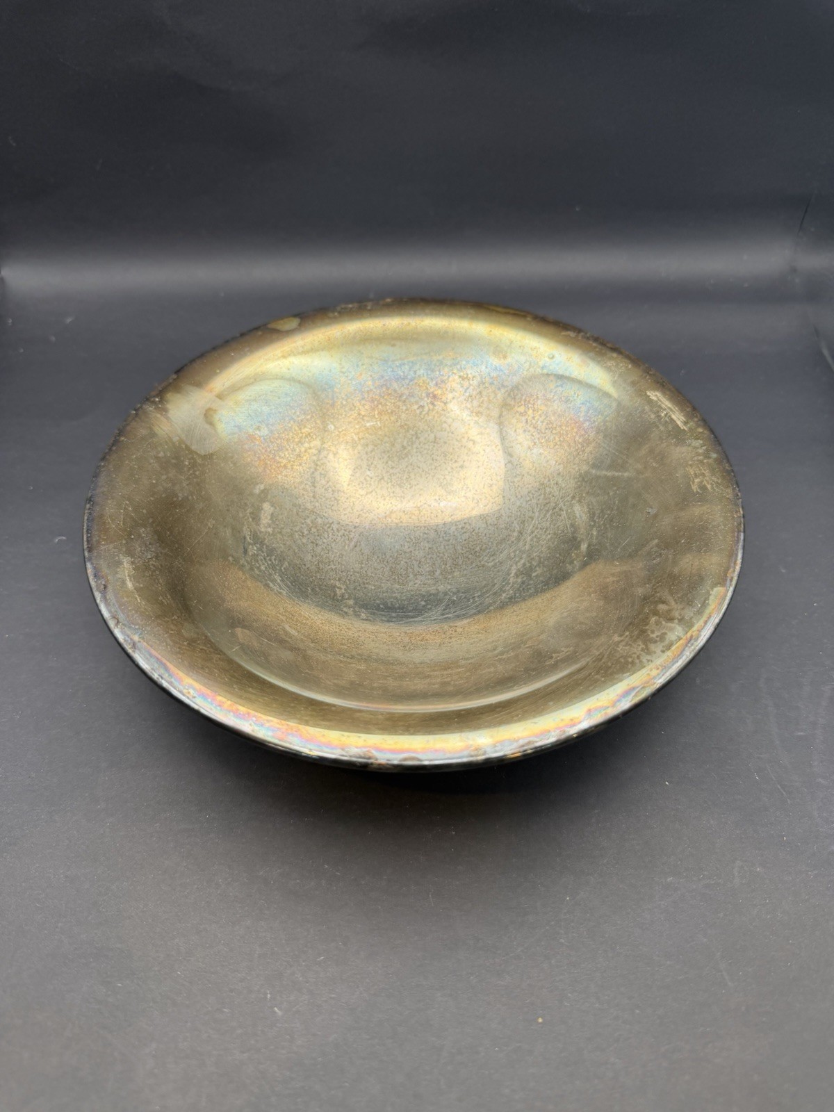 Vintage Silverplate Pedestal Bowl 7.5” Iridescent Tarnish MCM