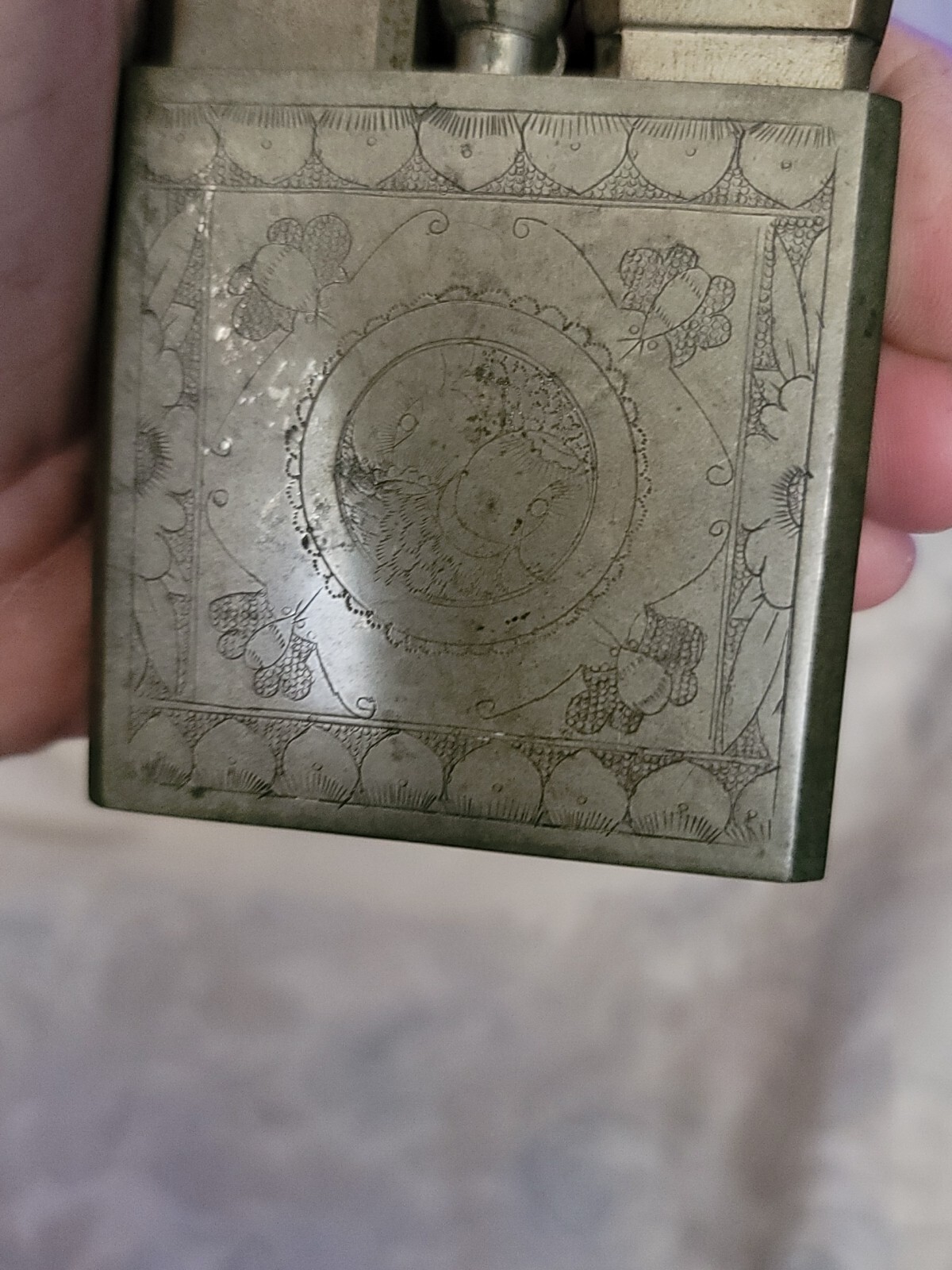 Antique Chinese Silver Water Tool Floral Engraved Signed Tools Bronze Opium