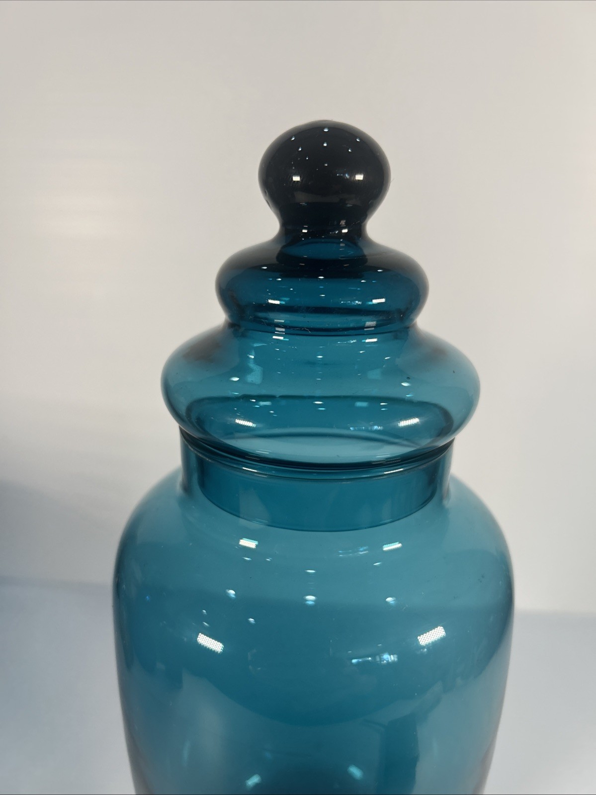 1960s Empoli Italian Art Glass Apothecary Lidded Jar Teal Blue MCM Drug Store
