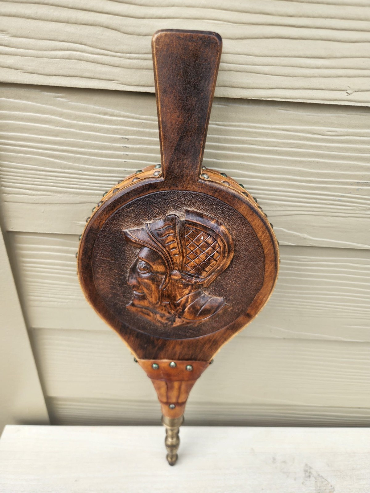 Vintage Antique Oak & Leather Fireplace Bellows – Hand Carved – Fully Working