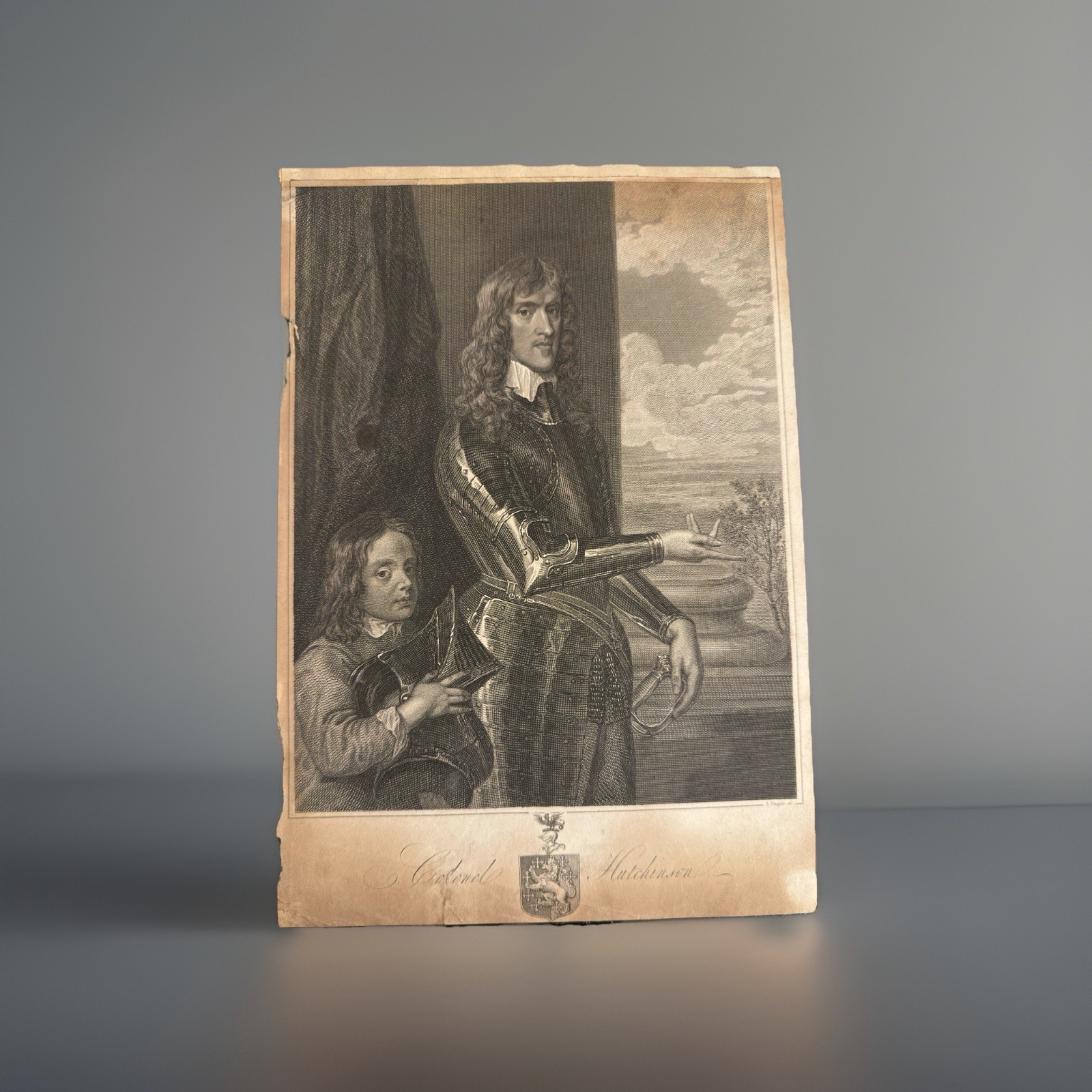 Antique Unframed Engraving of Colonial John Hutchinson, Regicide C1806