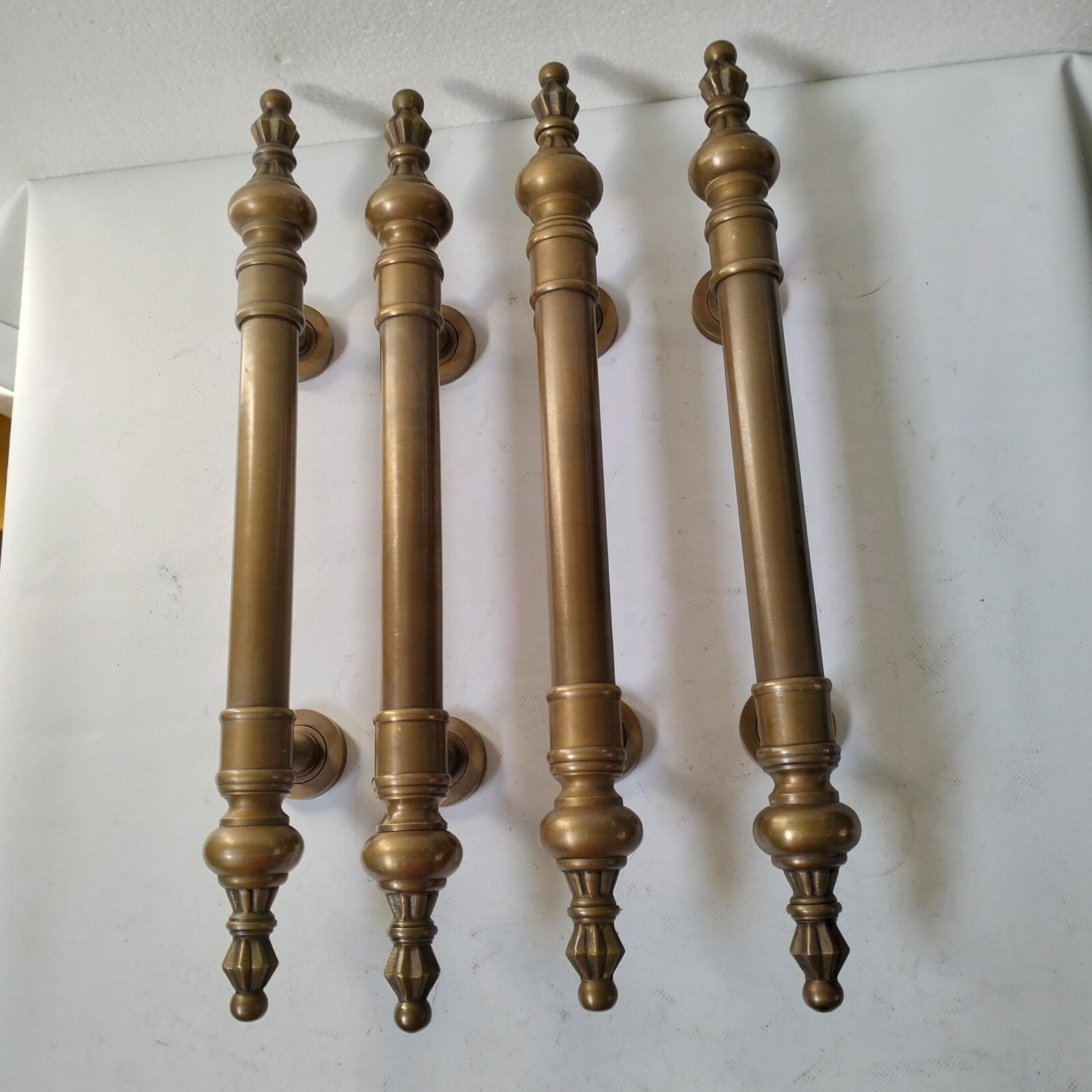 4 large 45cm DOOR handle pulls solid SPUN hollow brass aged old style 17.1/2 “
