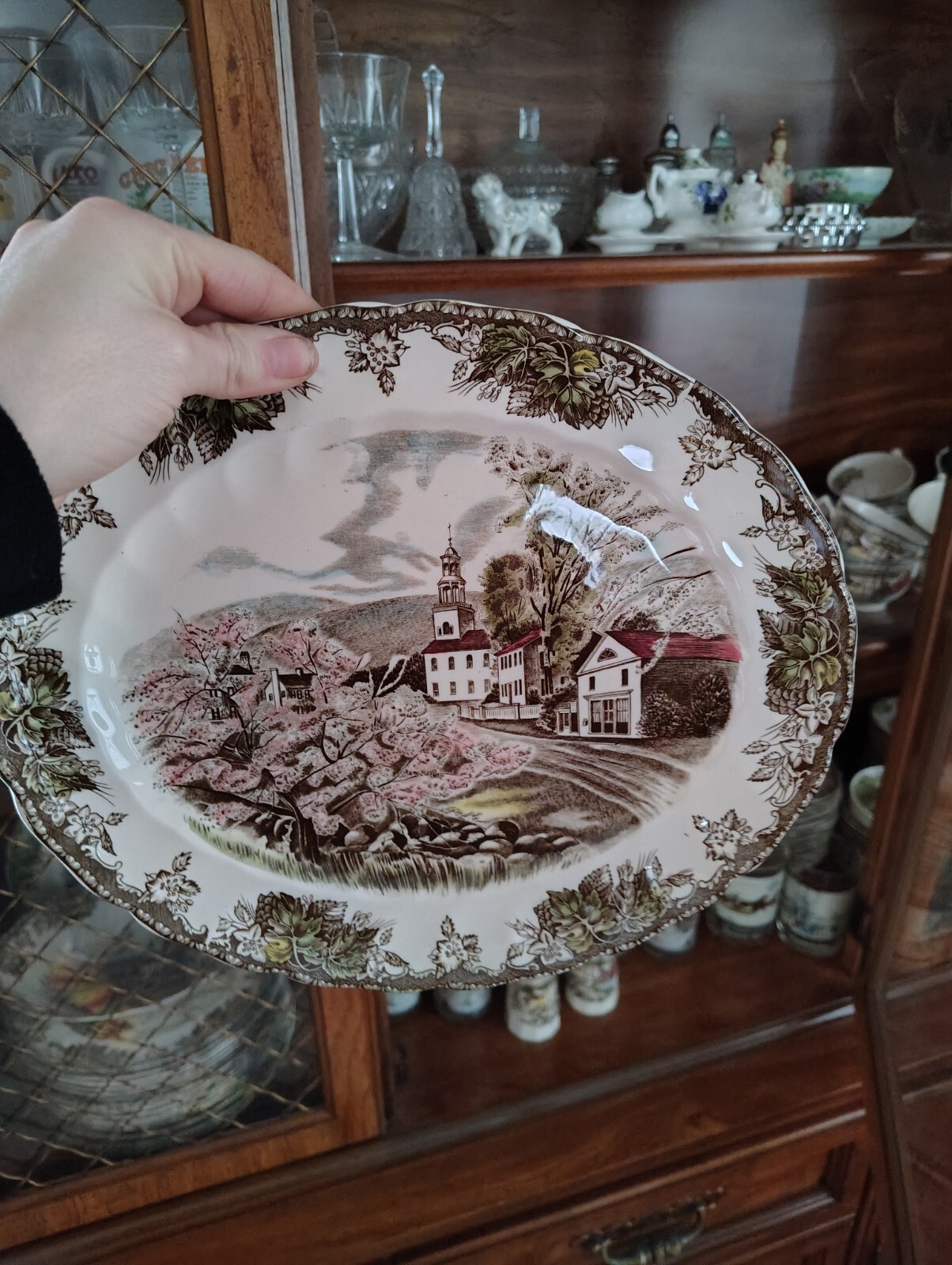 Johnson Brothers friendly village vintage full tea set AND china cabinet