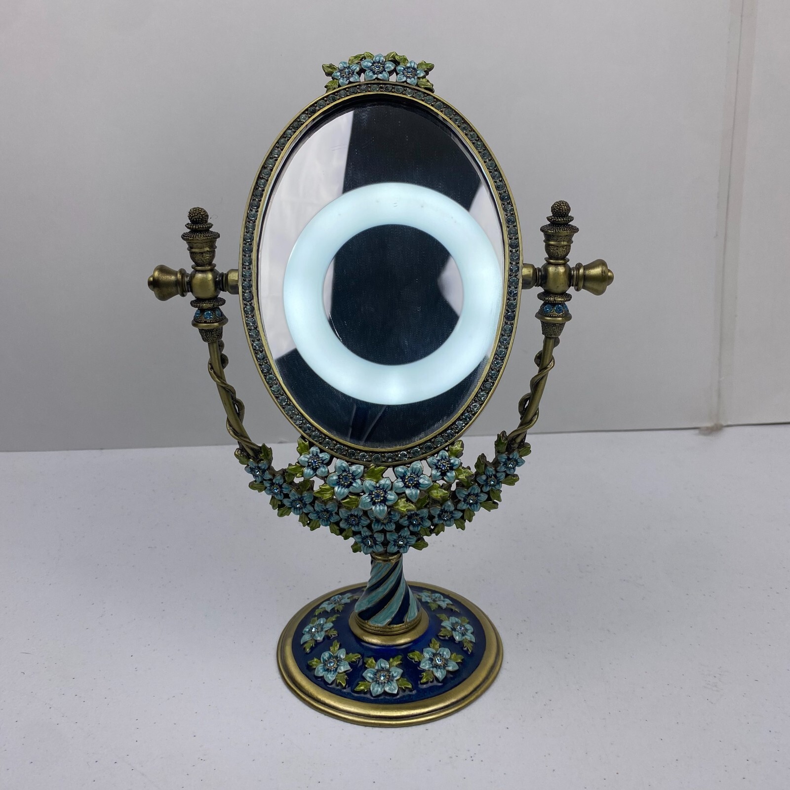 Vintage Oval Mirror Elegant Pedestal Swivel