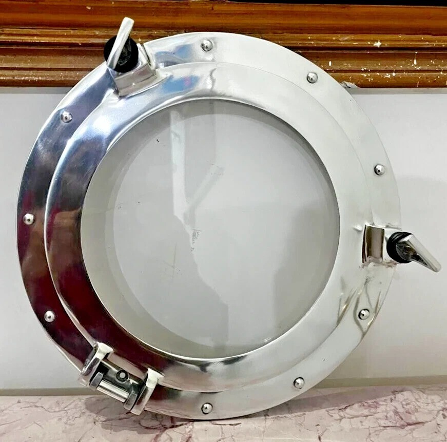 Porthole Window Aluminum Glass Wall Vintage Canal Boat Nautical Ship Antique