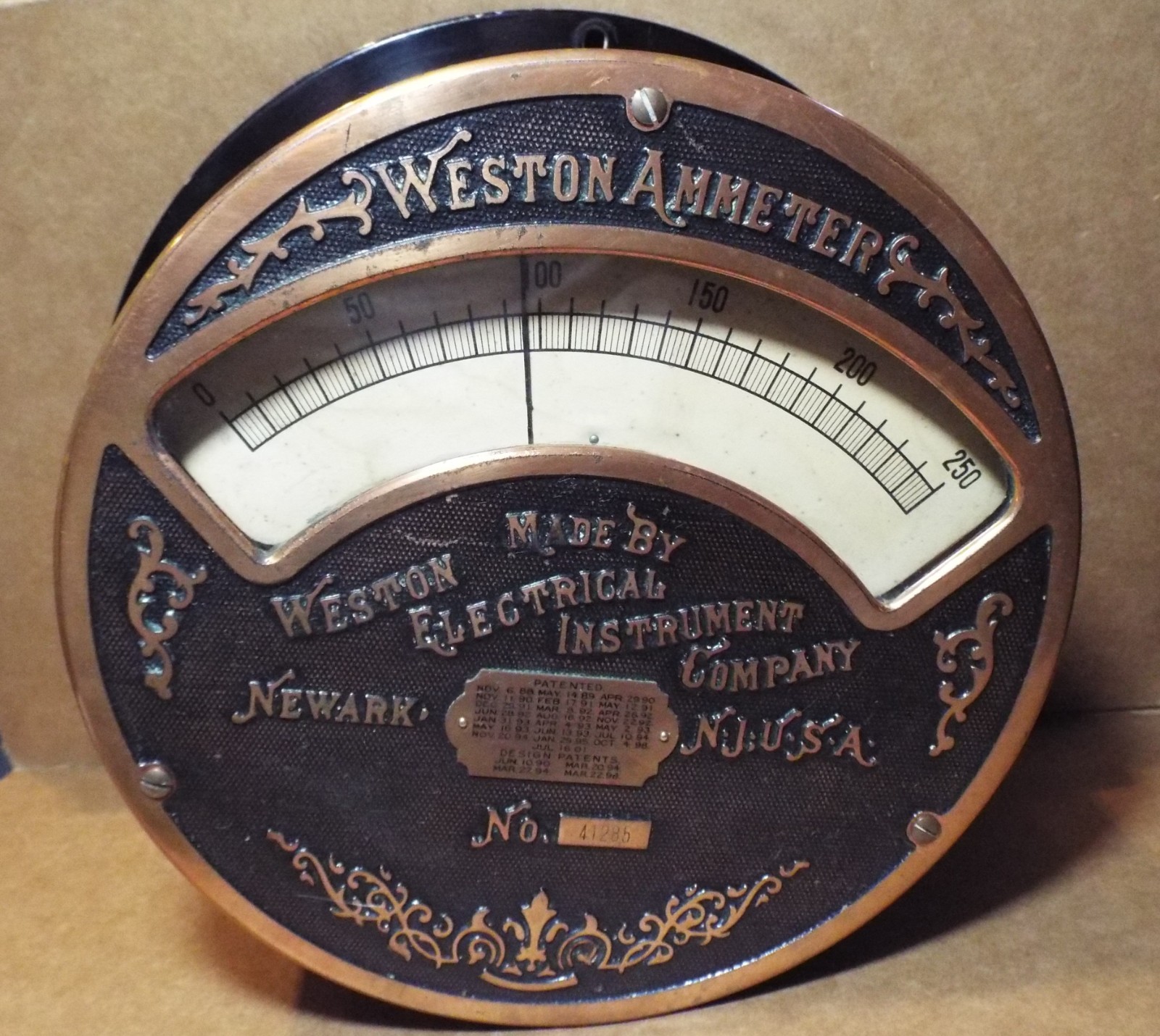 VERY LARGE Antique 1890s Weston AMMETER Volt meter Gauge Newark NJ.