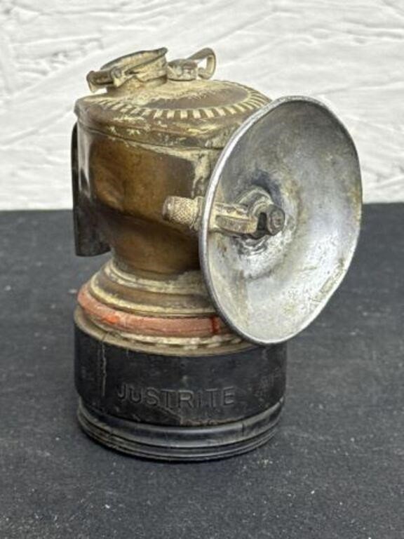Antique Justrite Brass Carbide Miner Lamp Air Cooled Acetylene Light USA 4″
