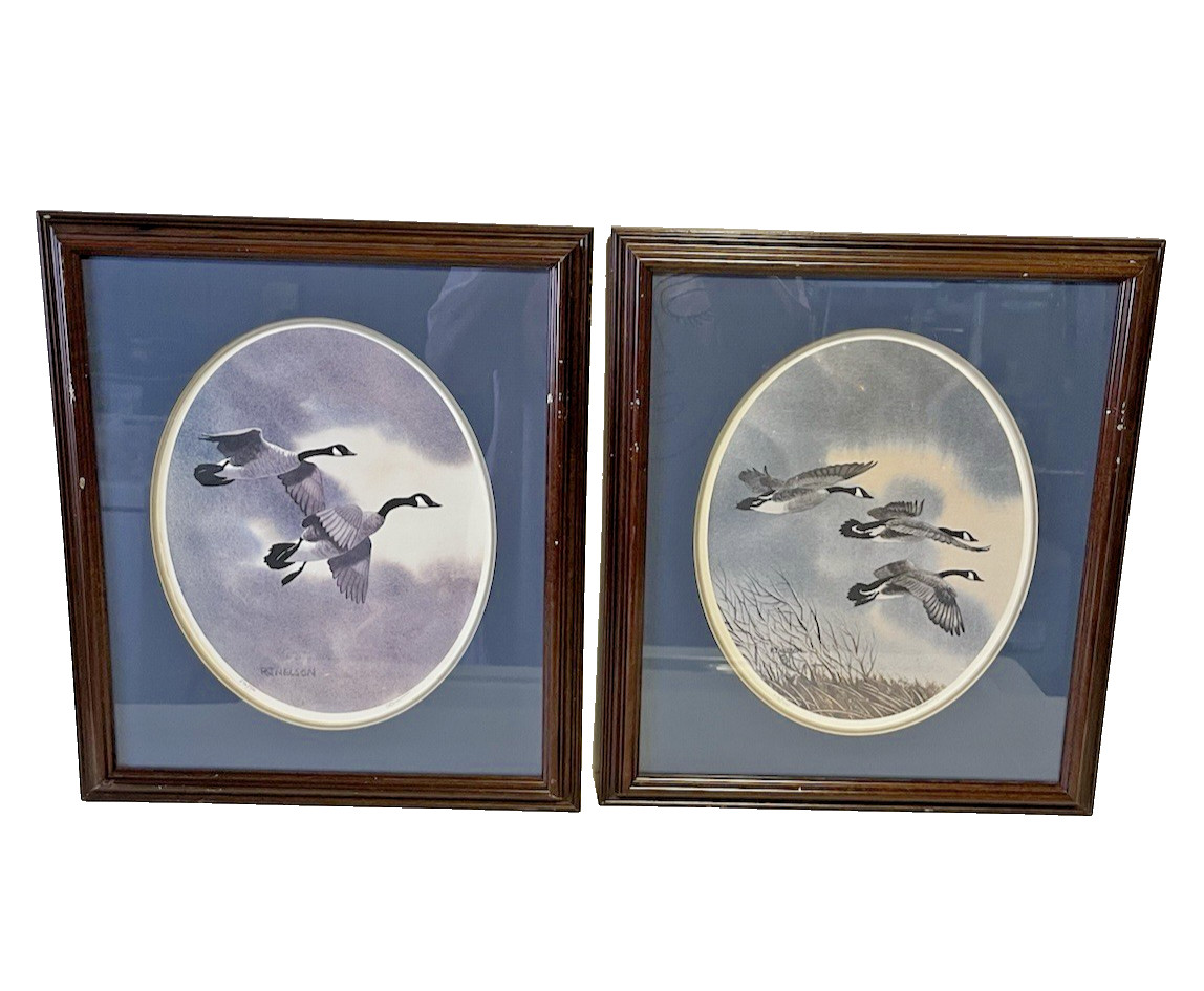 Rare Vintage Fly Duck Framed Pictures Signed BY RJ NELSON