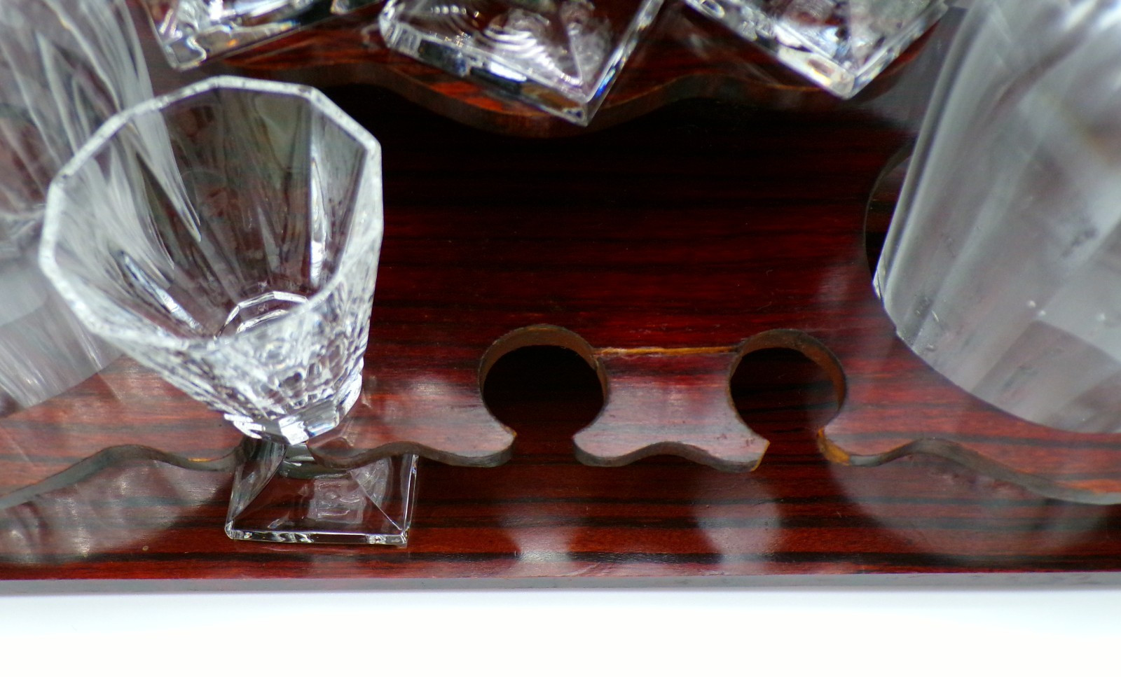 Antique French Napoleon III Wooden Tantalus Cabinet Cut Baccarat Liquor Barware