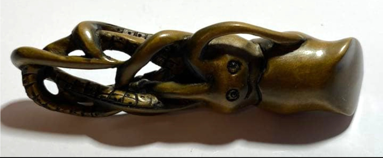 Netsuke Antique Squid netsuke Japanese Hand carved Wood inro Edo Era from japan