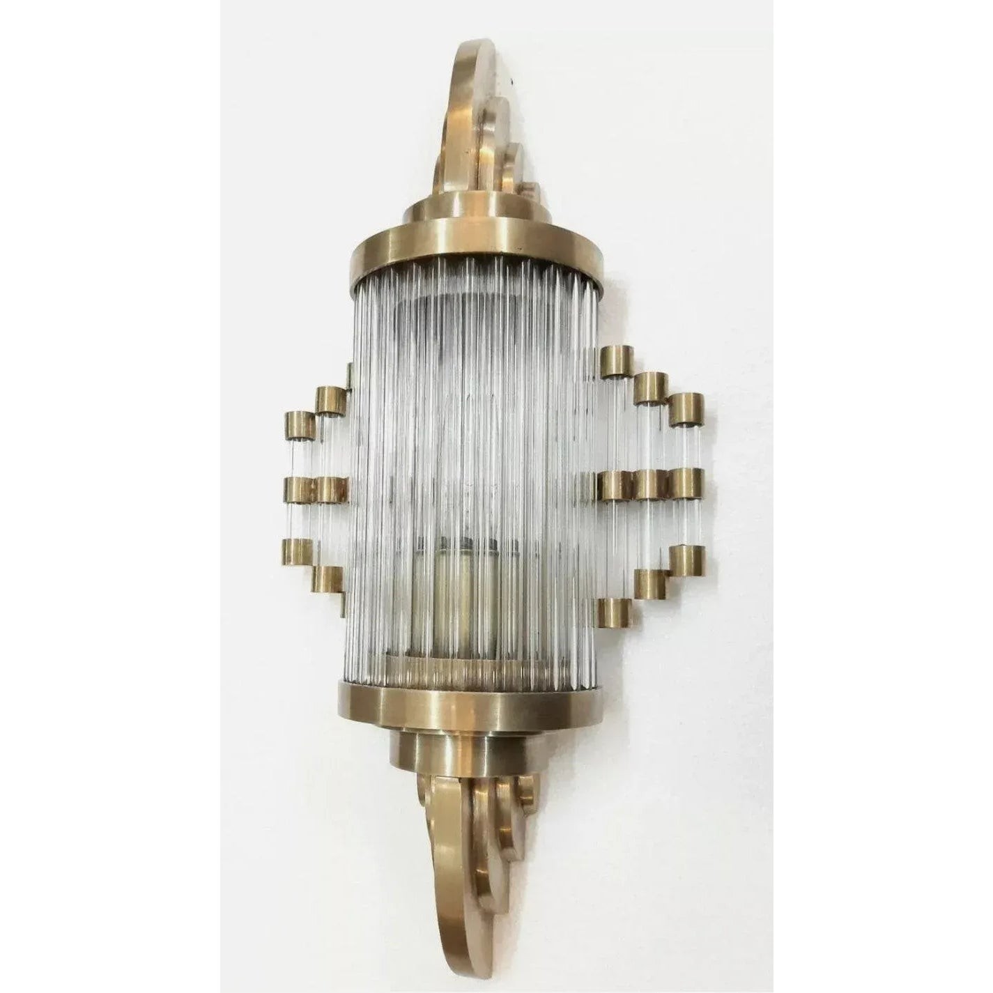 Vintage Art Deco Skyscraper Rod Ship Wall Sconce Brass & Glass Light Fixture