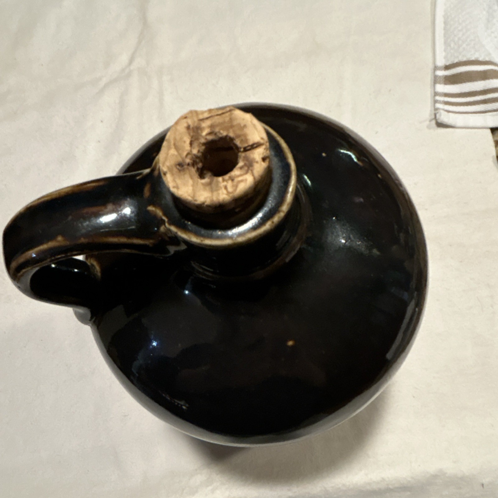 Primitive Brown Beige Ceramic shoulder Jug Medium Two-Tone with Handle