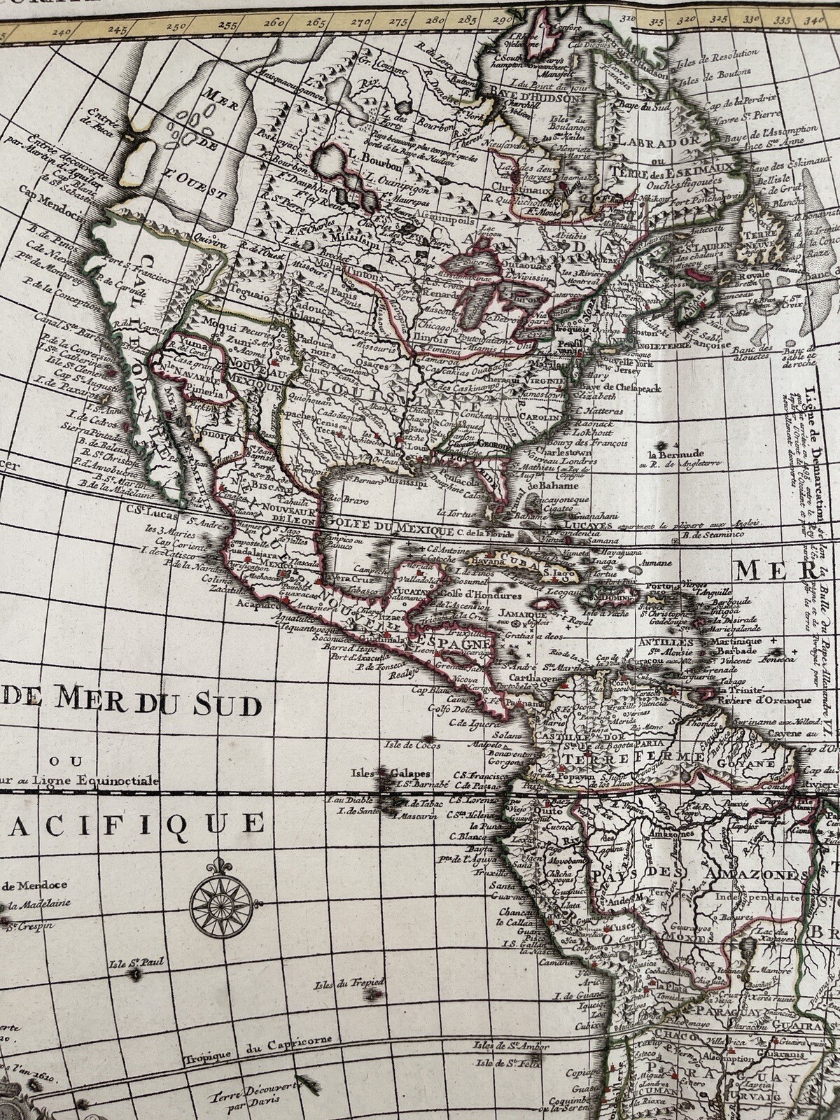 Guillaume Delisle Covens & Mortier Americas World Map Hand Colored 18th Century