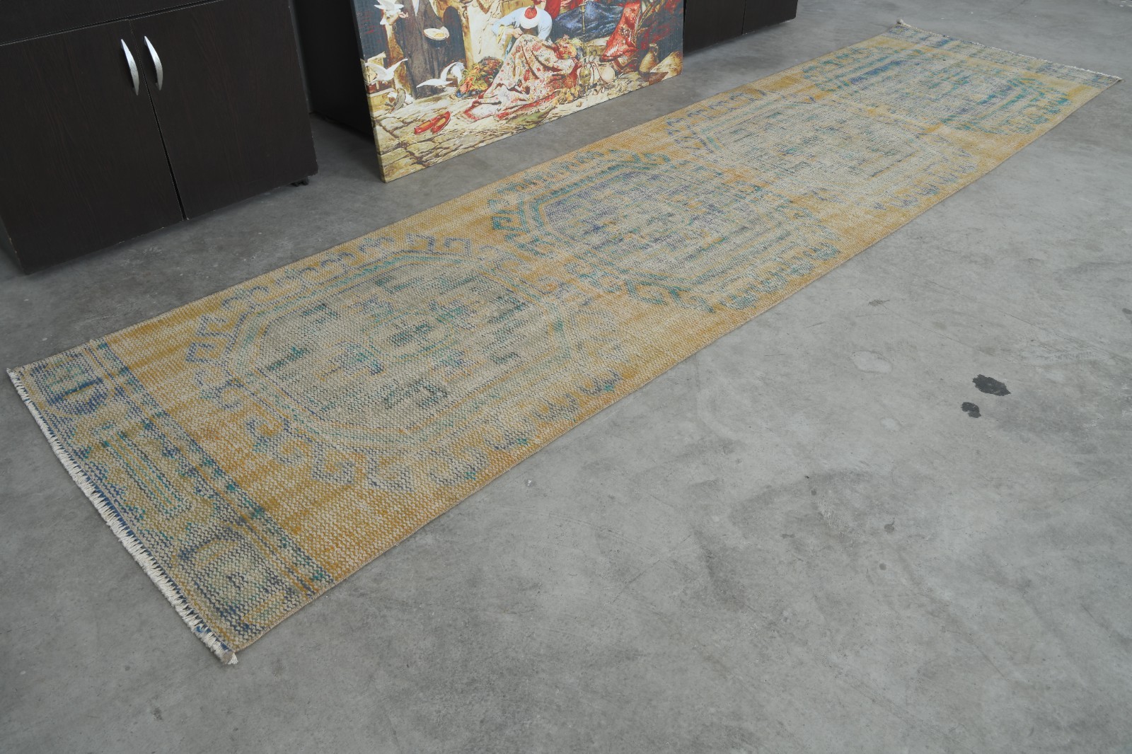 3×11 ft, turkish rug runner, hand-knotted vintage runner, oushak runner rug, 82