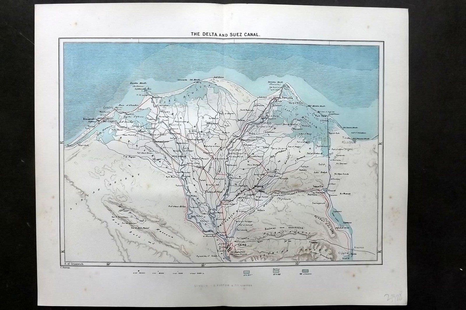 Reclus C1880 Antique Map. The Delta and Suez Canal, Egypt