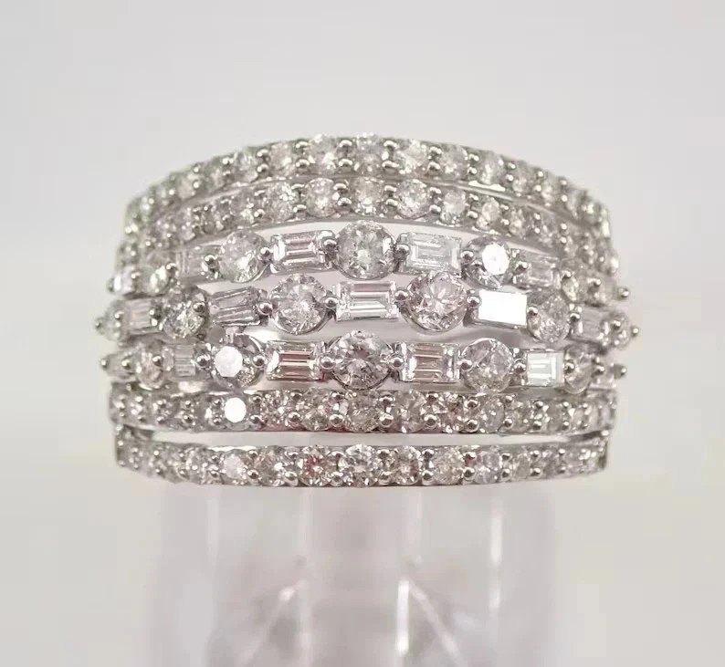 2.50 Ct Round Lab Created Diamond 14K White Gold Plated Multirow Engagement Ring