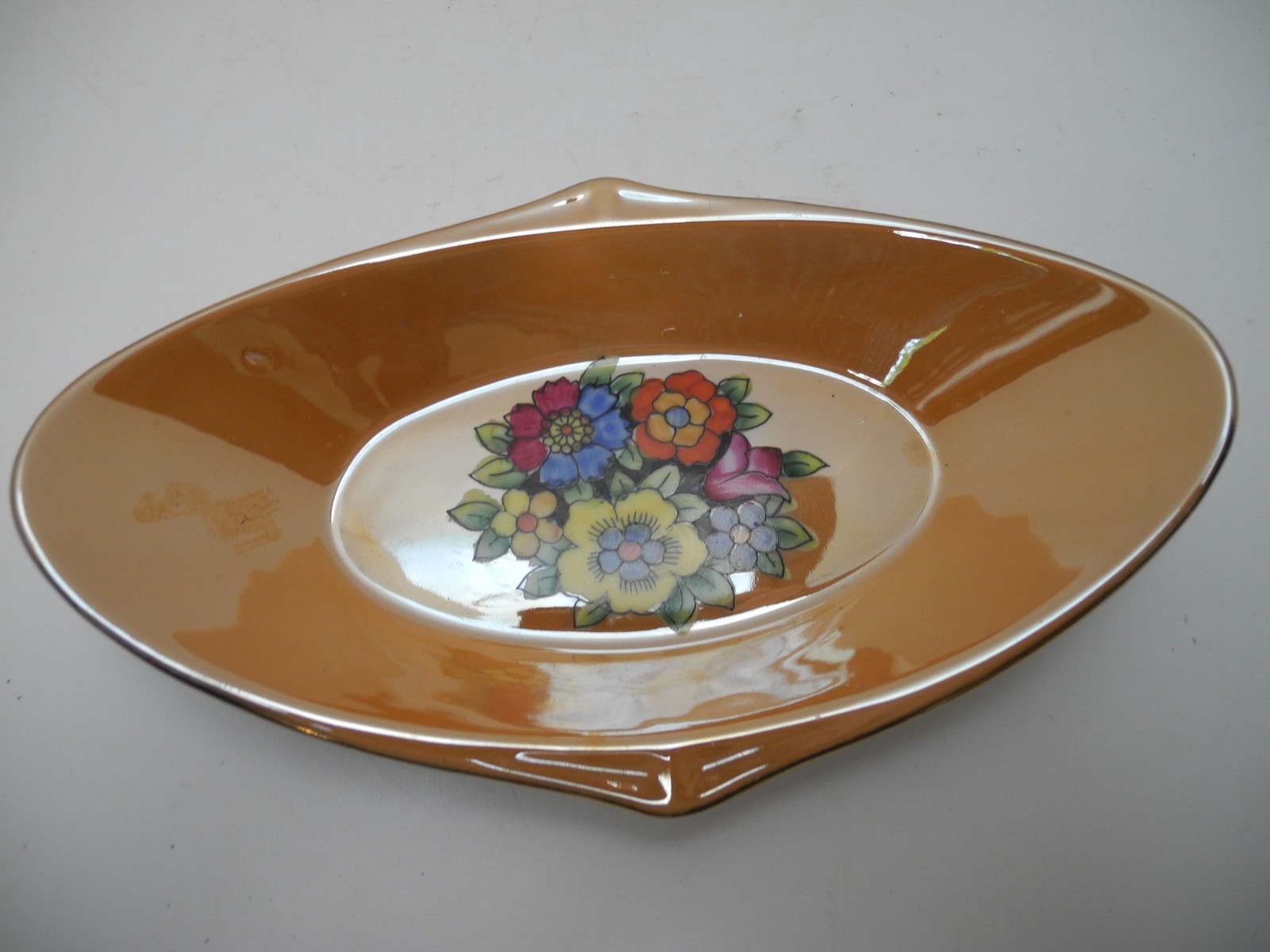 Vintage Japanese NORITAKE Handpainted Floral Peach Lusterware Porcelain Bowl