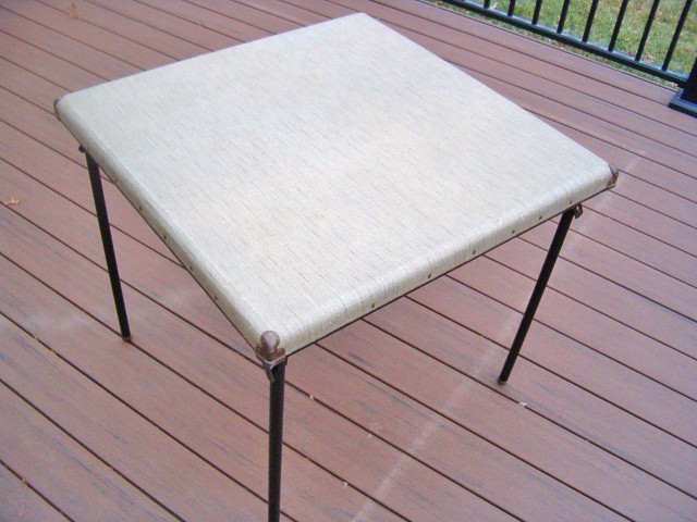 Vintage MCM Model 7706 Samsonite Folding Card Table Wood Frame Patterned Top
